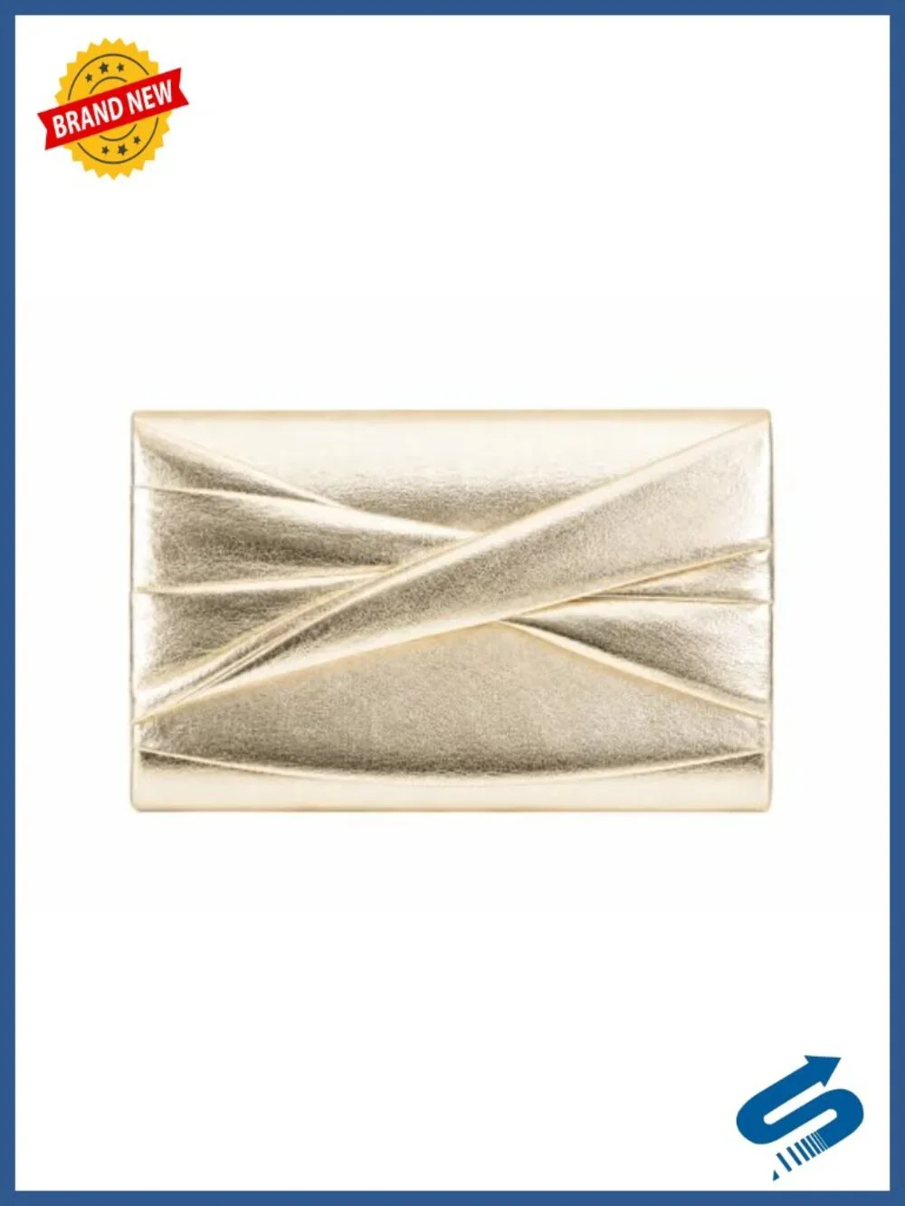 Pleated Metallic Synthetic Evening Clutch with Chain Strap Formal